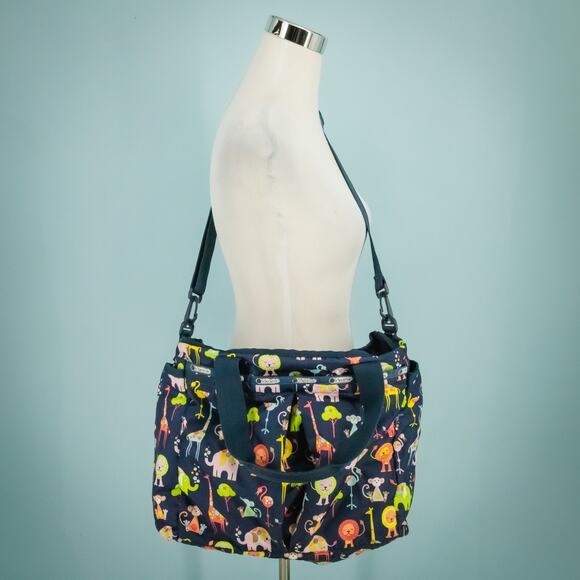 LeSportSac Ryan Baby Zoo Animal Print Synthetic Changing Pad Diaper Bag Tote Bag - Picture 1 of 10